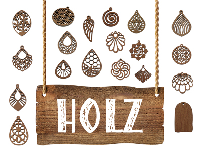 Holzanhänger und Holzelemente für Holzschmuck