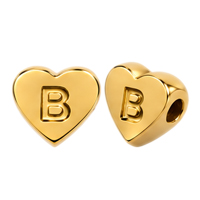 Herzperle mit Buchstabe B, 7×6mm, Edelstahl poliert, gold