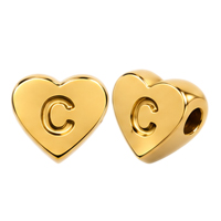 Herzperle mit Buchstabe C, 7×6mm, Edelstahl poliert, gold