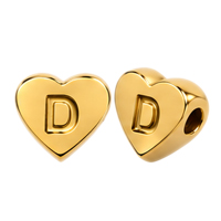 Herzperle mit Buchstabe D, 7×6mm, Edelstahl poliert, gold