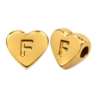 Herzperle mit Buchstabe F, 7×6mm, Edelstahl poliert, gold