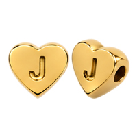 Herzperle mit Buchstabe J, 7×6mm, Edelstahl poliert, gold