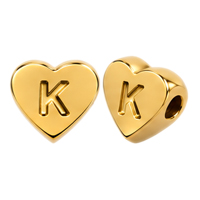 Herzperle mit Buchstabe K, 7×6mm, Edelstahl poliert, gold