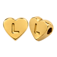 Herzperle mit Buchstabe L, 7×6mm, Edelstahl poliert, gold