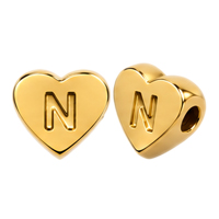 Herzperle mit Buchstabe N, 7×6mm, Edelstahl poliert, gold