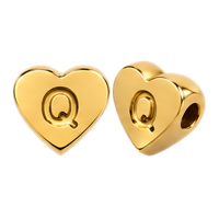 Herzperle mit Buchstabe Q, 7×6mm, Edelstahl poliert, gold