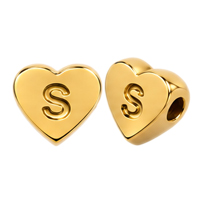 Herzperle mit Buchstabe S, 7×6mm, Edelstahl poliert, gold