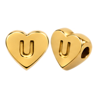 Herzperle mit Buchstabe U, 7×6mm, Edelstahl poliert, gold