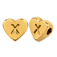 Herzperle mit Buchstabe X, 7×6mm, Edelstahl poliert, gold