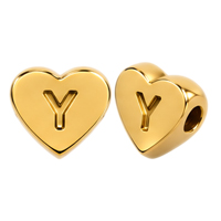 Herzperle mit Buchstabe Y, 7×6mm, Edelstahl poliert, gold