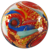 Murano Glascabochon gewölbt 30mm, Rot mit 24 Karat Blattgold