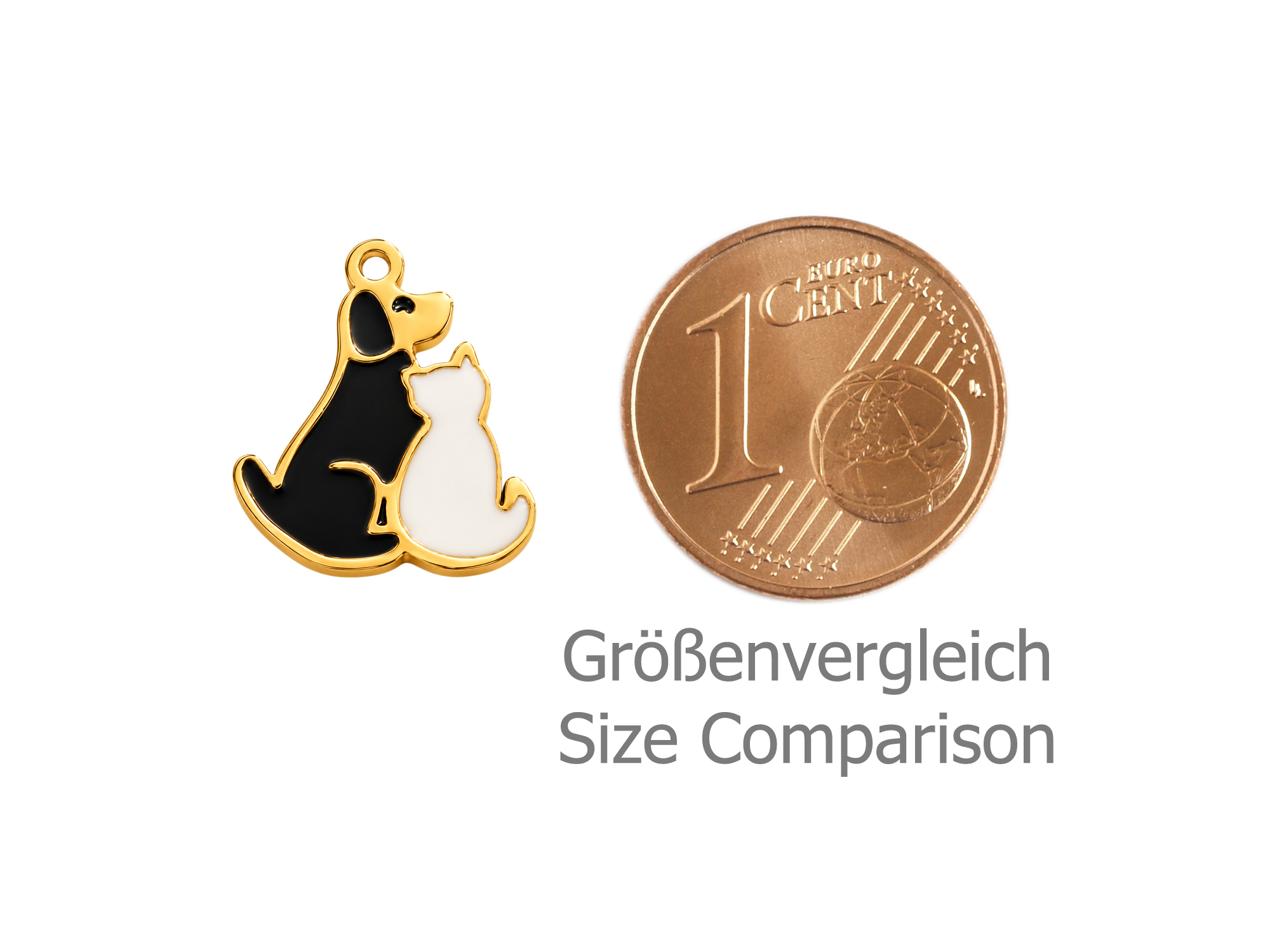 goldener Schmuckanhänger mit einer Katze und einem Hund - Gr