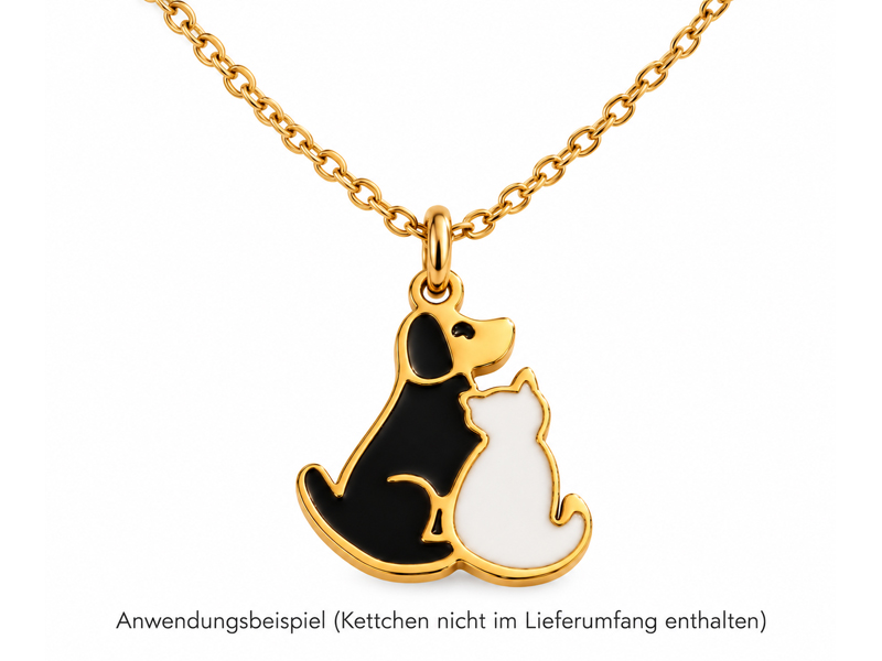 goldener Schmuckanhänger mit einer Katze und einem Hund - An