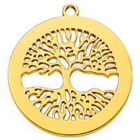 Schmuckanhänger Medaillon Lebensbaum ~18mm, Edelstahl poliert, gold