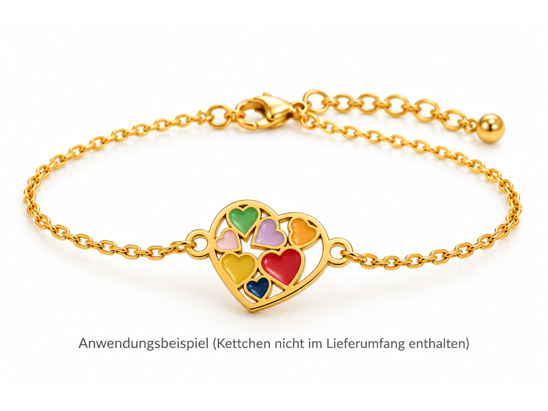 goldener Schmuckconnector, Herz mit 7 bunten Herzen - Anwend
