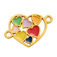 Schmuckconnector Herz mit 7 Herzen ~14x11mm, Edelstahl poliert, gold