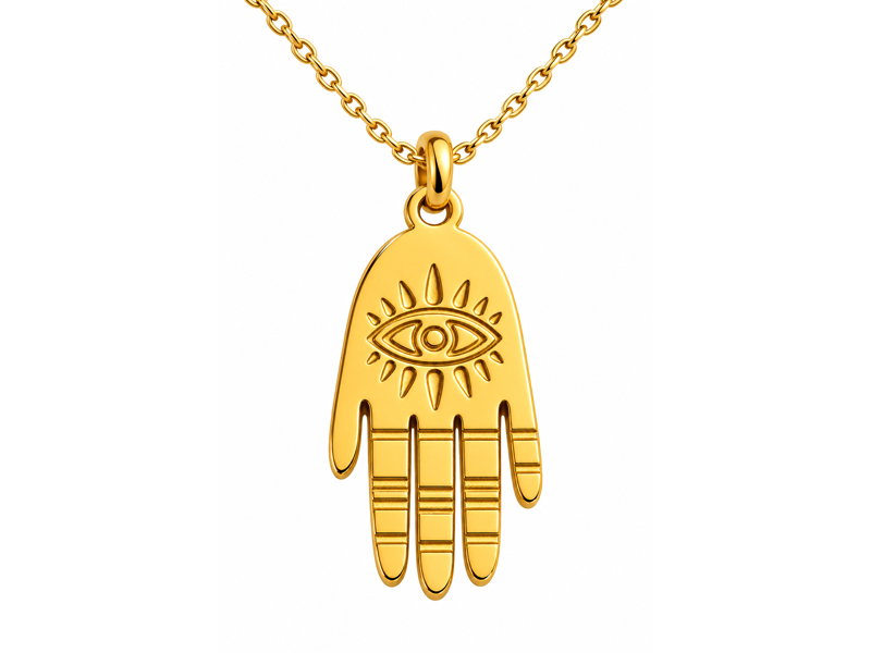 goldener Schutzanhänger, Hand der Fatima 7x15mm als Kettenan