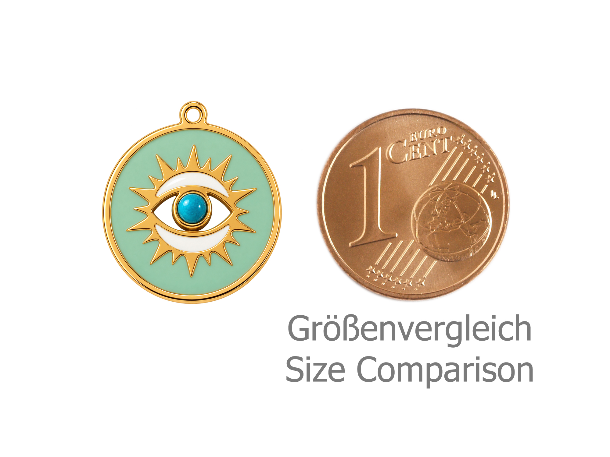 goldene Charm Anhänger, Auge der Sonne 15mm zum Schmuckmache