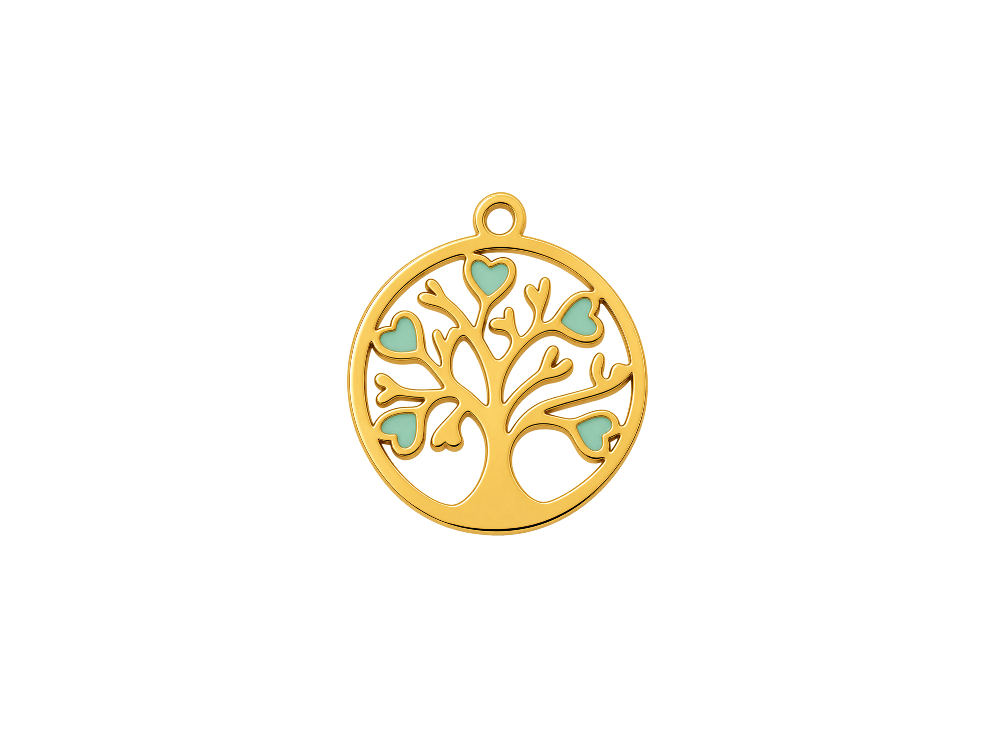 goldene Charm Anhänger, Lebensbaum mit Herzen 15mm zum Schmu