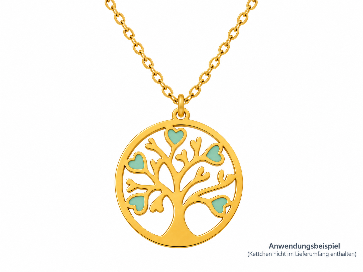 goldene Charm Anhänger, Lebensbaum mit Herzen 15mm - Anwendu