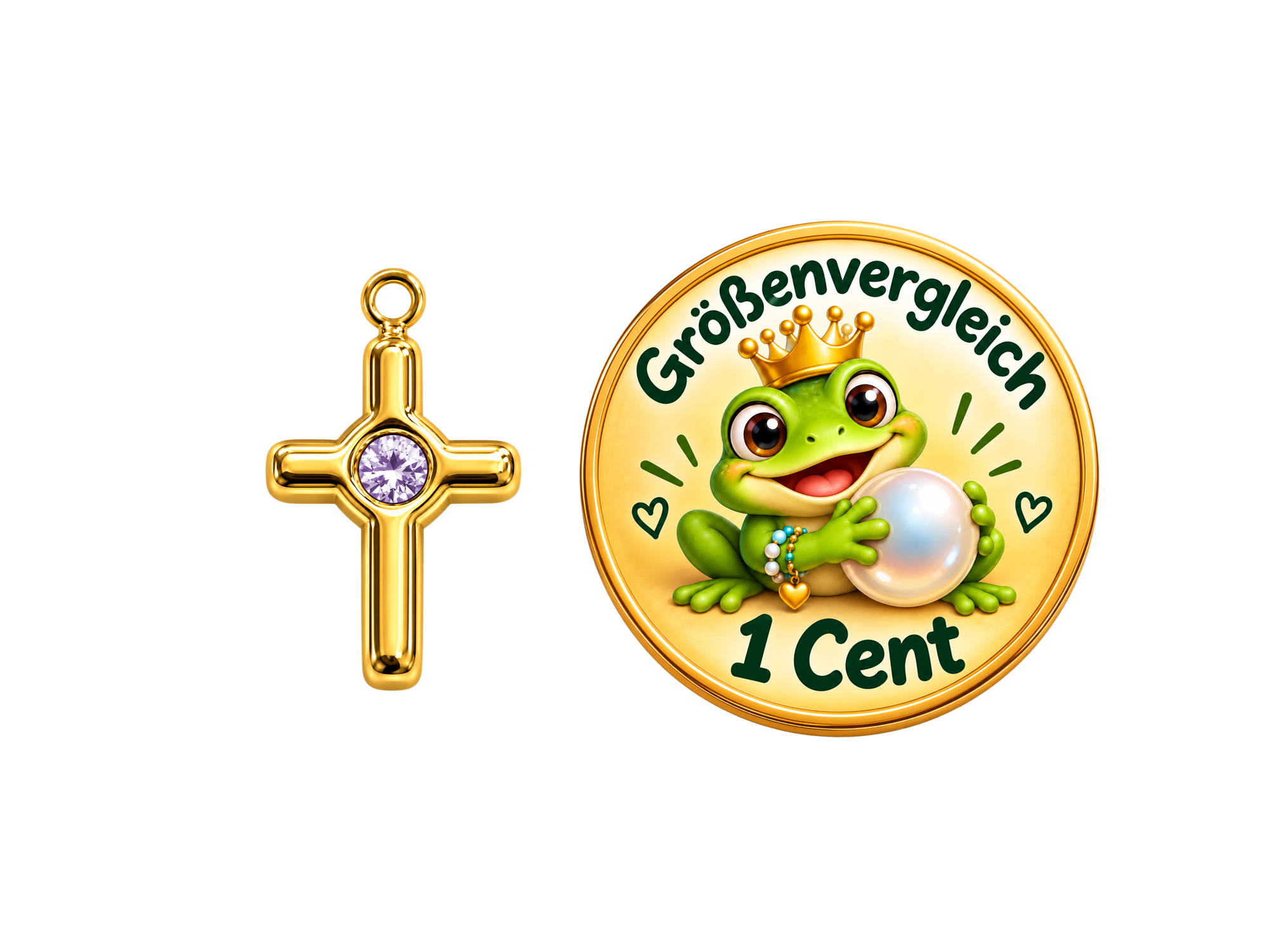 kleiner goldener Kreuzanhänger mit einem Glitzerstein - Größ