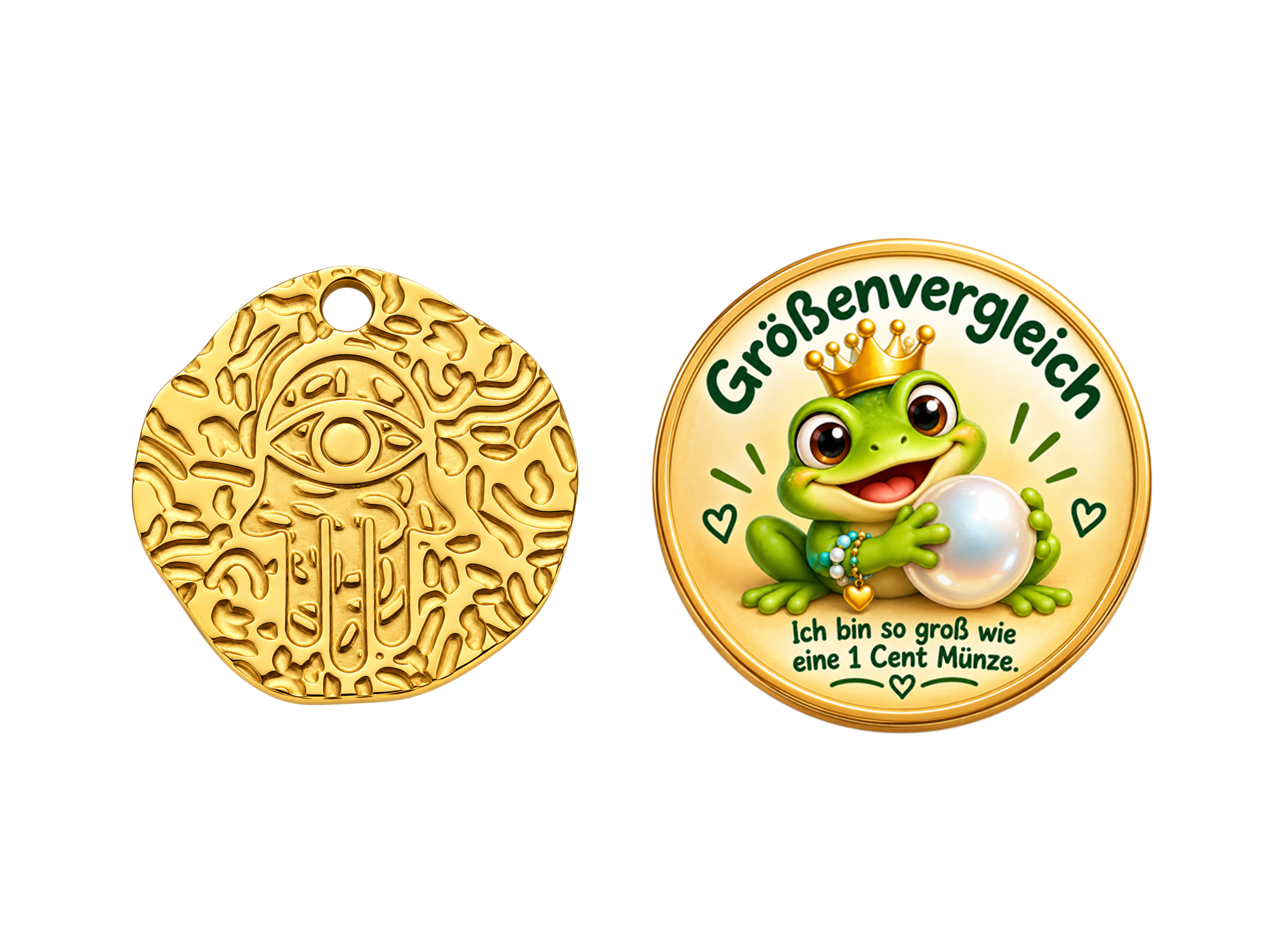goldener Schutzanhänger, Medaillon - Hand der Fatima 14mm -