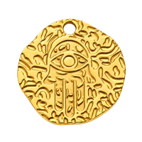 Schmuckanhänger Medaillon Hand der Fatima ~14mm, Edelstahl poliert, gold