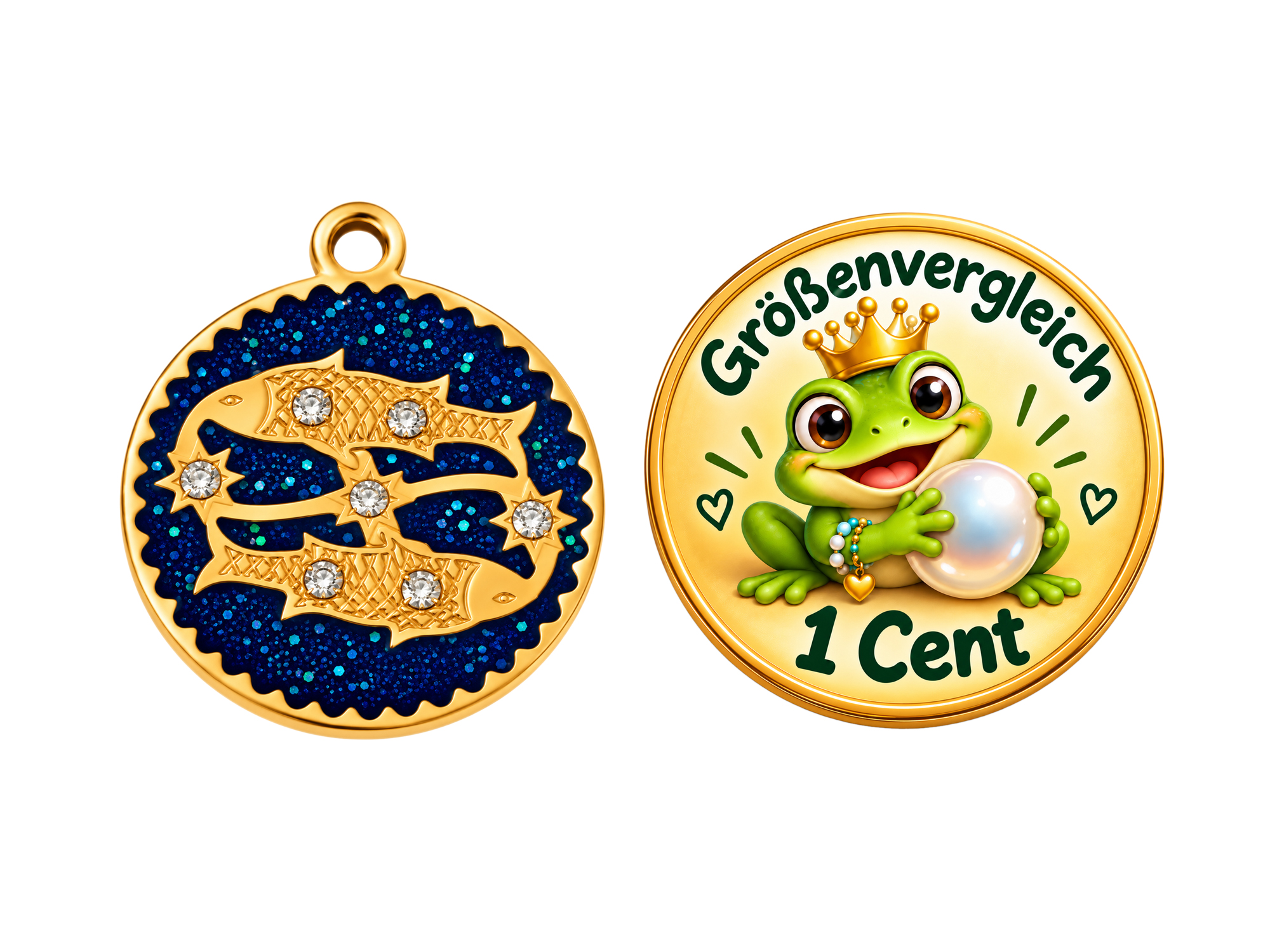 goldener Sternzeichenanhänger Fisch 15mm Größenvergleich