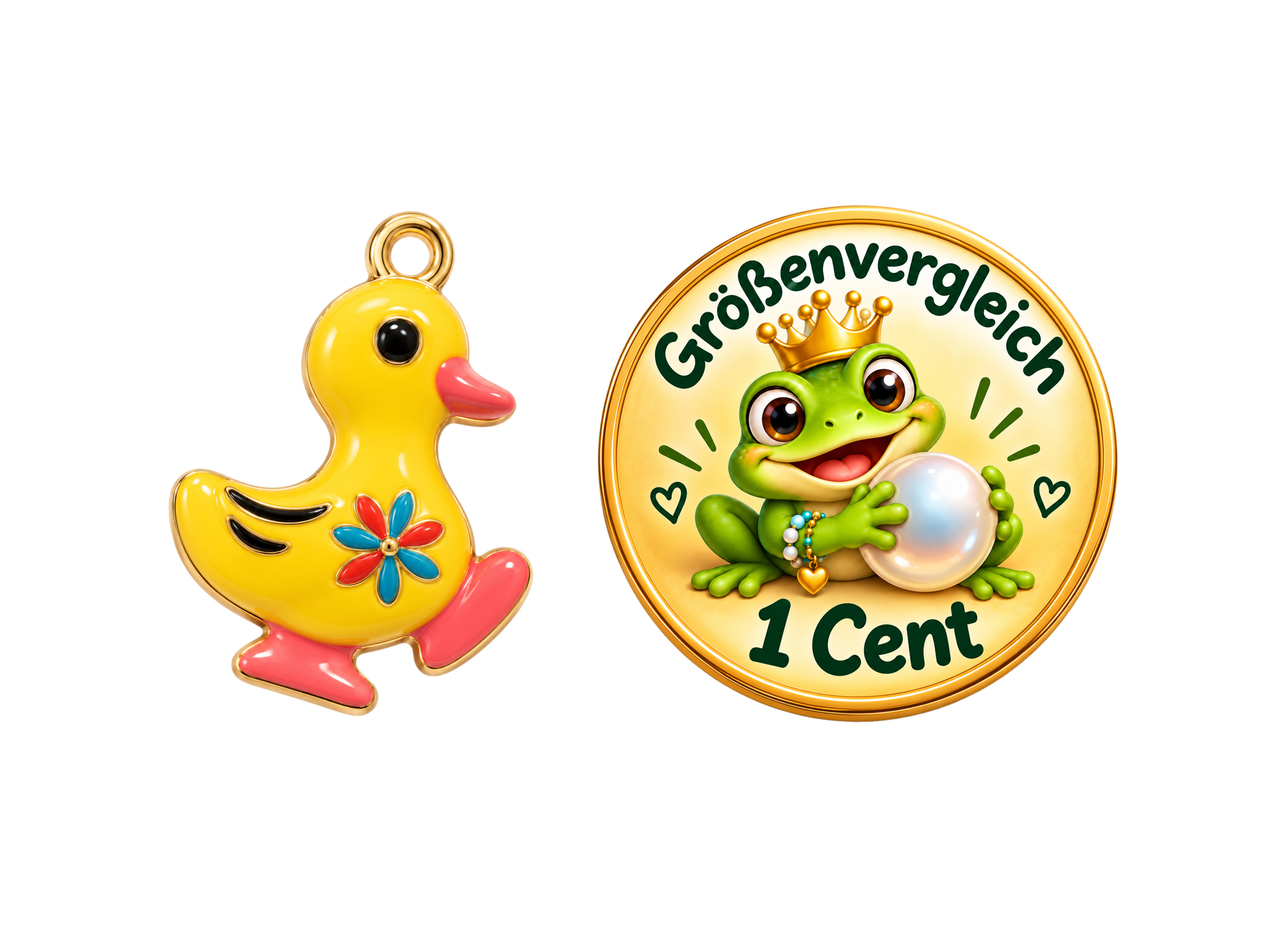 goldener Schmuckanhänger kleine gelbe Ente 16mm - Größenverg