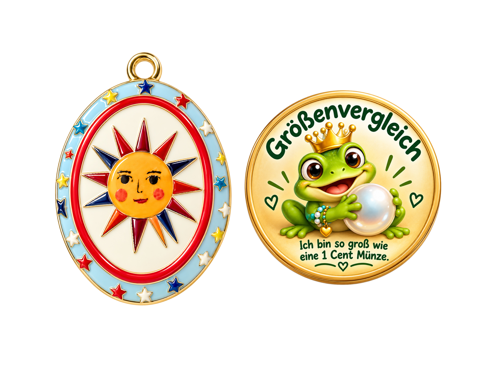 ovaler Schmuckanhänger mit einer Sonne 22x15mm - Größenvergl