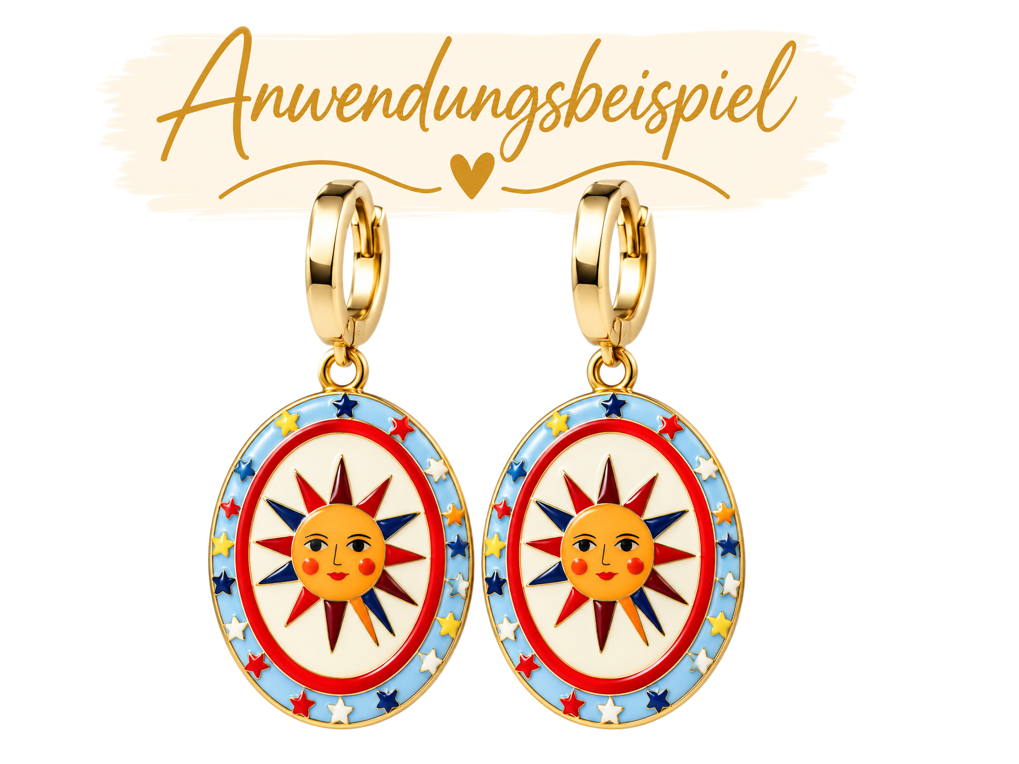 ovaler Schmuckanhänger mit einer Sonne 22x15mm als Ohrringe