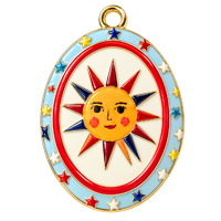 Schmuckanhänger Happy Sun, oval ~22×15mm, Edelstahl, bemalt