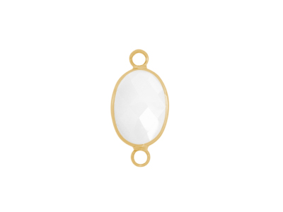 facettierter Glasanhänger 2 Ringe oval gold opalweiss