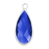 Glasanhänger mit Metallfassung, Tropfen ~11x20mm, silber, dunkelblau
