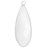 Glasanhänger mit Metallfassung, Tropfen ~13x32mm, silber, opalweiß