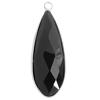 Glasanhänger mit Metallfassung, Tropfen ~13x32mm, silber, schwarz