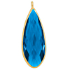 Glasanhänger mit Metallfassung, Tropfen 13x32mm, gold, Blue Indicolite