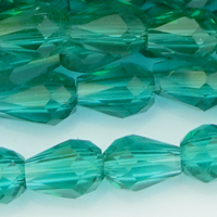 1 Strang (~92 Stk) facettierte Tropfen ~3x5mm, Peacock Green transparen