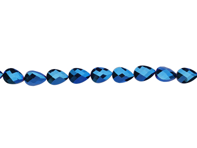 flache Glasperlen Tropfen 13x18mm, Metalic Blue