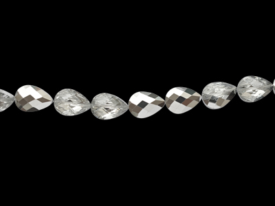 flache Glasperlen Tropfen 13x18mm Silber