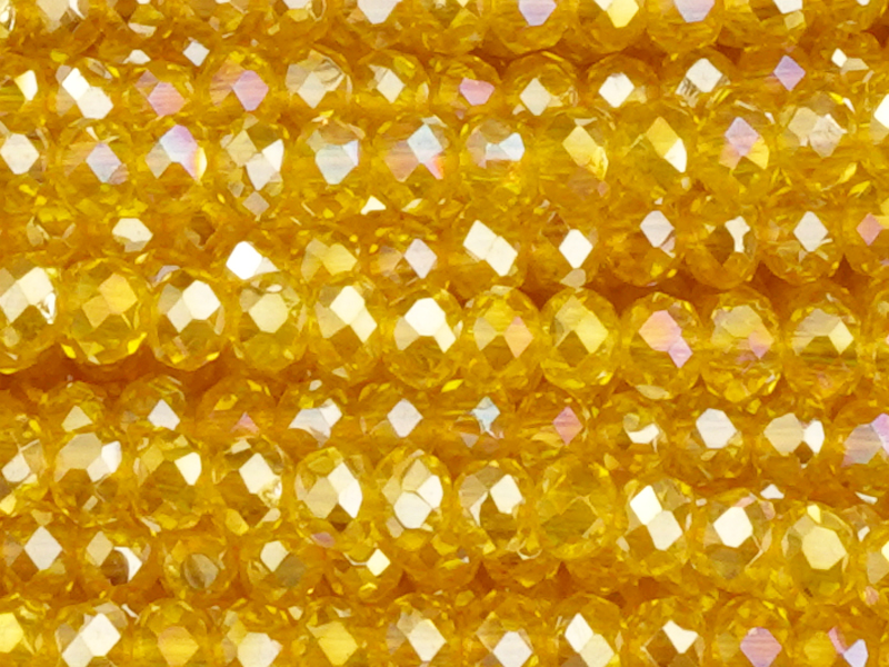 facettierte gelbe Glasperlen, Rondellen ca. 3x2mm - Nahaufna