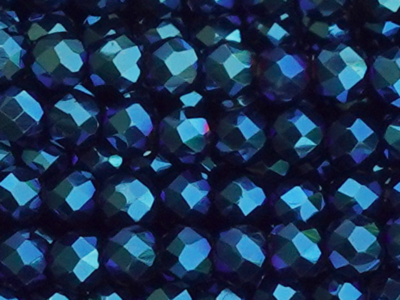 facettierte Glasperlen rund 3mm, Farbe: Metallic Blau - Naha