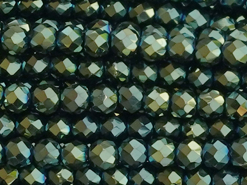 facettierte Glasperlen rund 3mm, Farbe: Metallic Green - Nah