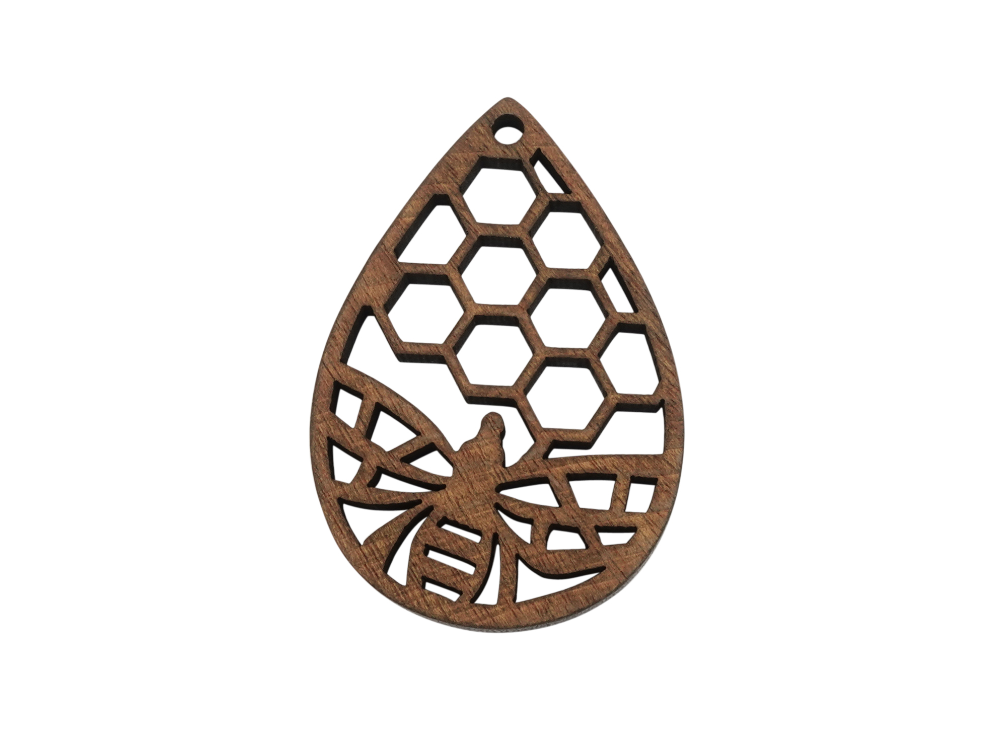 Holzanhänger mit einer Biene und mit Bienenwaben