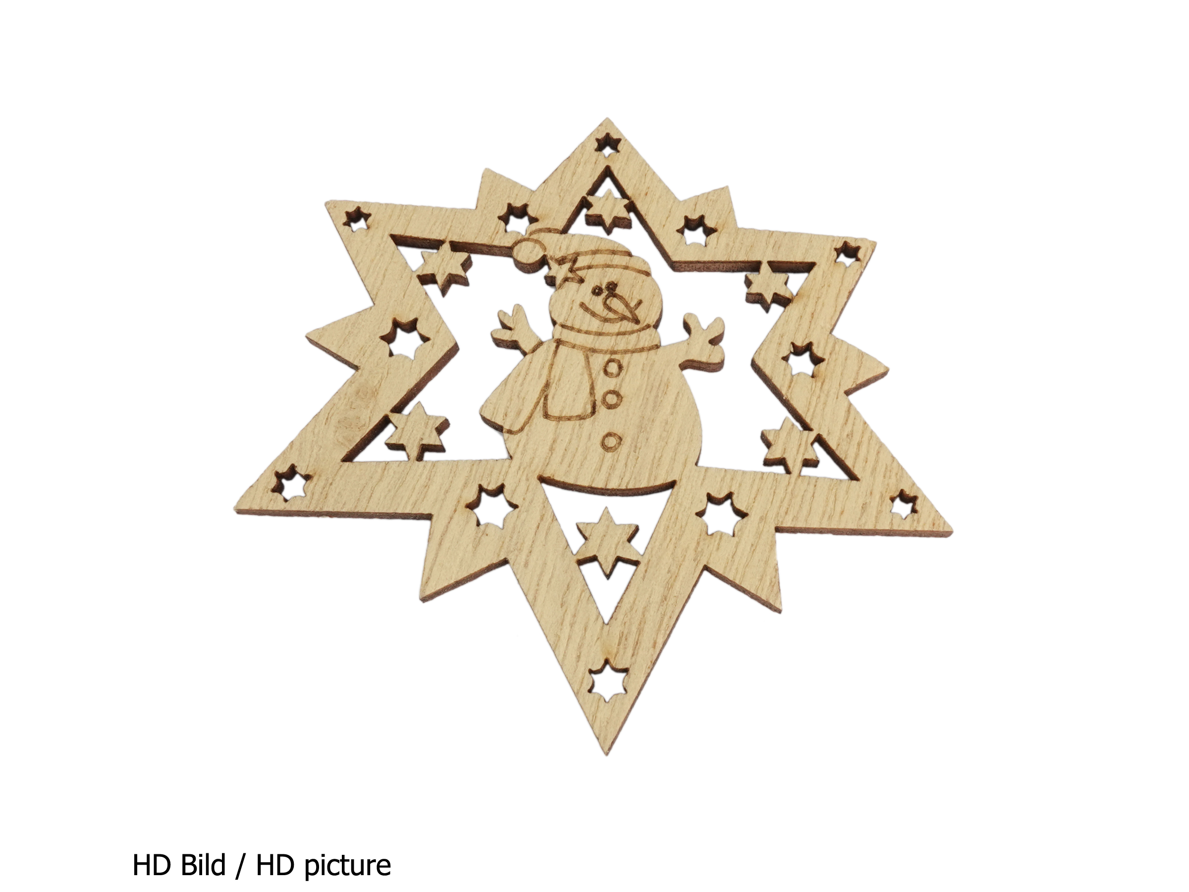 Schneemann in einem Stern, Holzanhänger zum Basteln von Weih