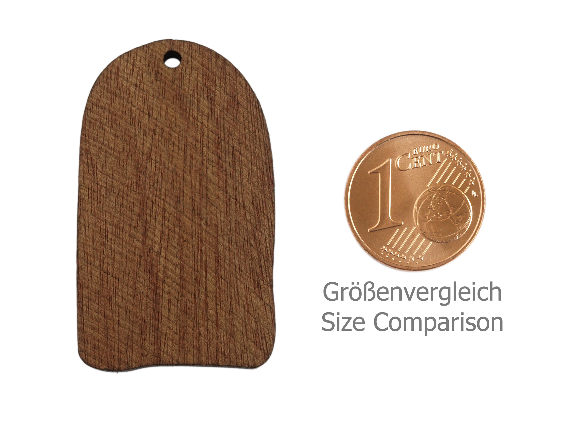 Holzanhängeraus aus Nussholz für Holzohrri - Größenvergleich