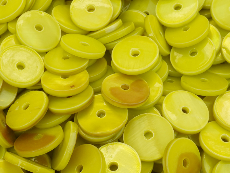 flache, grüne Muschelscheibe 12mm mit einem Loch in der Mitt
