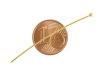 goldfarbige Nietenstifte, Prismenstifte mit rundem Köpfchen, mit Größenvergleich