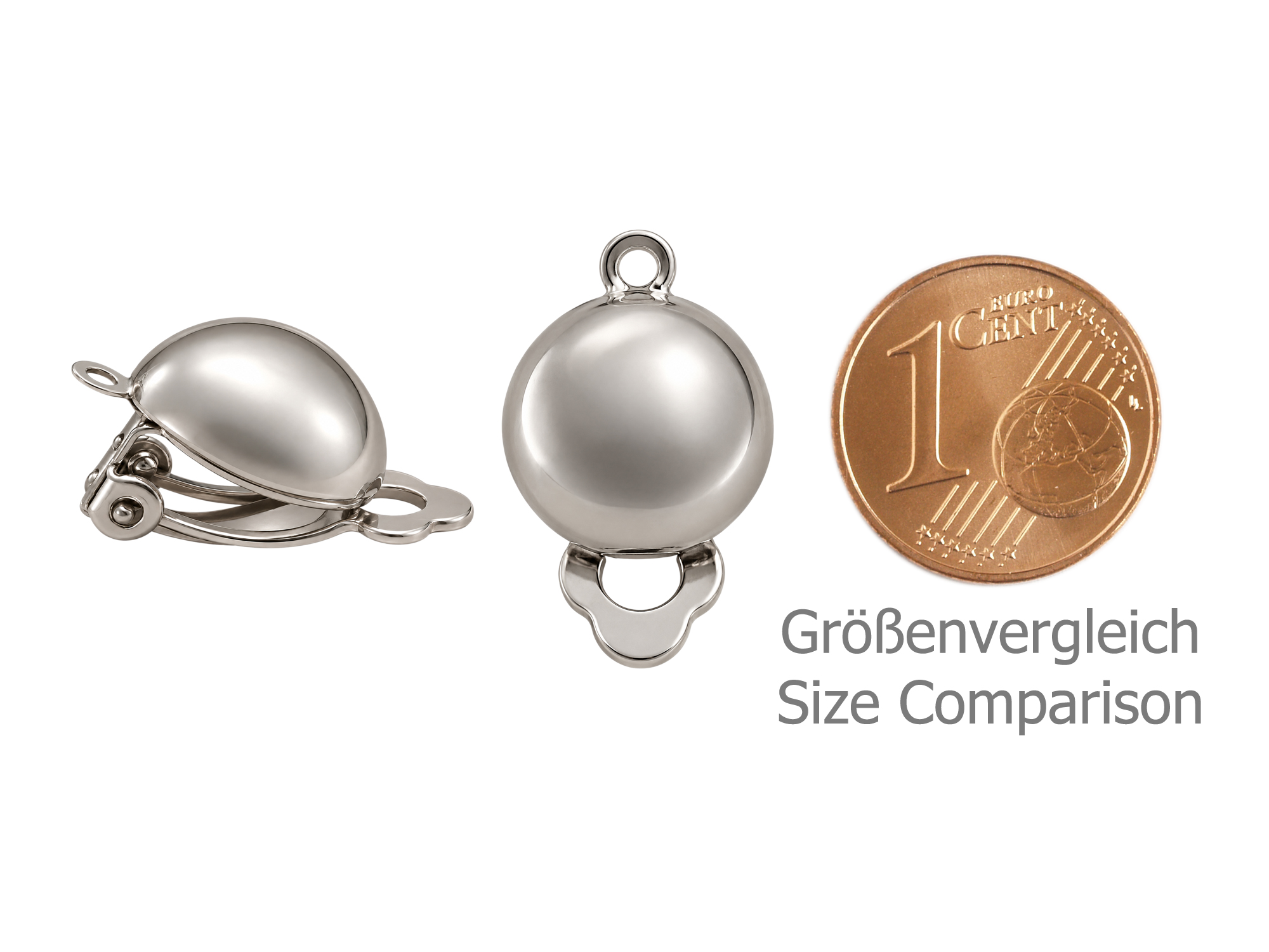 gewölbte Ohrclips Rohlinge zum Schmuckmachen - Größenverglei