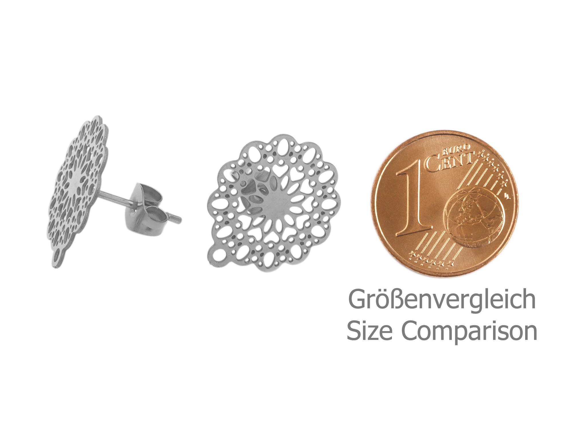 ornamentale Ohrstecker aus dünnem Edelstahl - Größenvergleic